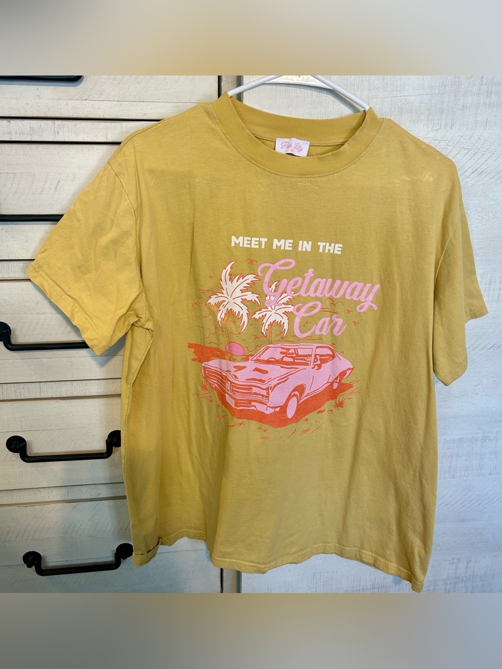 Pink Lily Yellow Graphic 'Getaway Car' Tee with Pink Print
